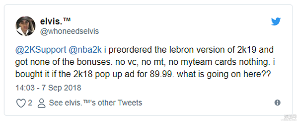 玩家未收到《NBA 2K19》VC奖励 可能是服务器问题